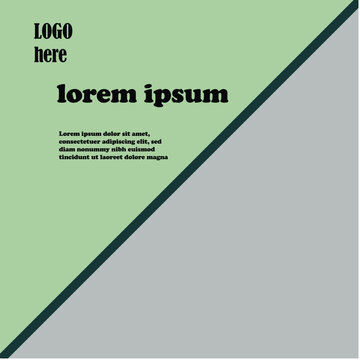 Diagonal flyer template vector with green and gray sections, logo placeholder, lorem ipsum text, and modern layout design