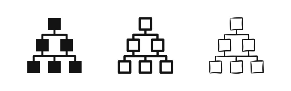 Organizational chart icon set, company hierarchy structure symbol, business process map, workflow diagram icons
