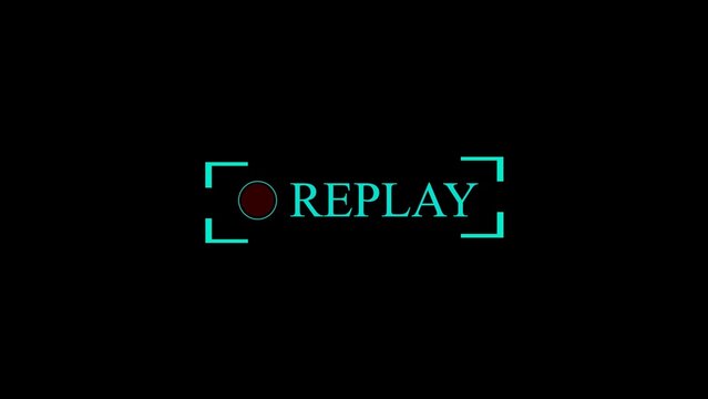 Black background with teal replay button and red circle