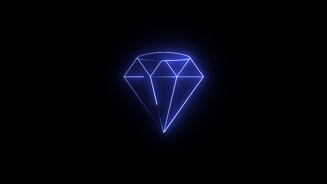 Neon blue diamond shape outline on a black background glowing