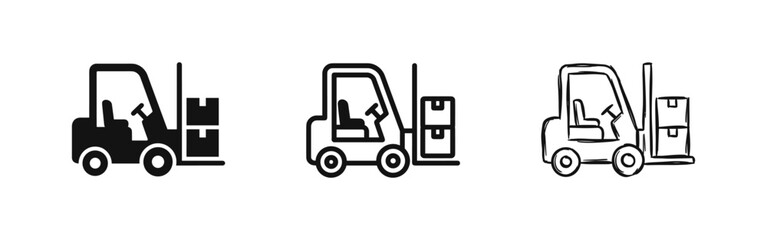 Fototapeta premium Forklift Truck with Boxes Icon Set for Logistics and Warehouse Industry