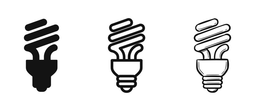 Energy Saving Spiral Light Bulb Icon Set in Three Variations