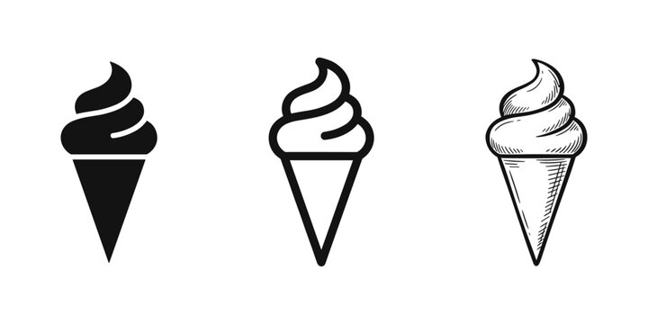 Soft Serve Ice Cream Cone Icon Set in Three Different Styles
