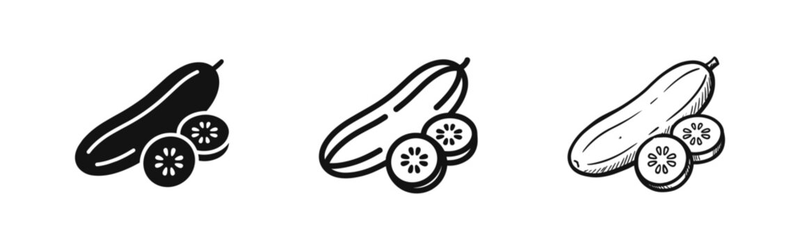 Fresh Cucumber and Slices Icon Set