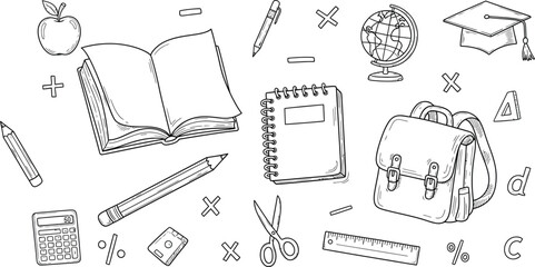 Back to school supplies doodle set black and white sketch © MOHAMMED