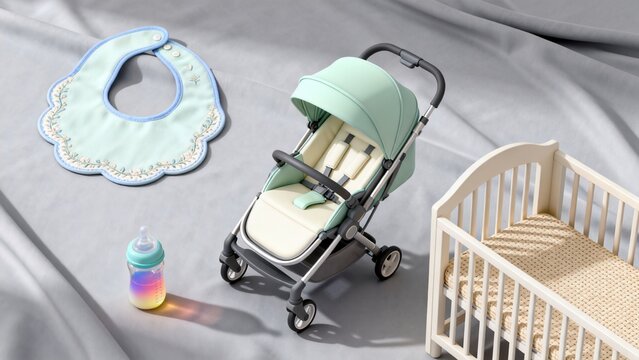 Baby stroller bib crib and bottle