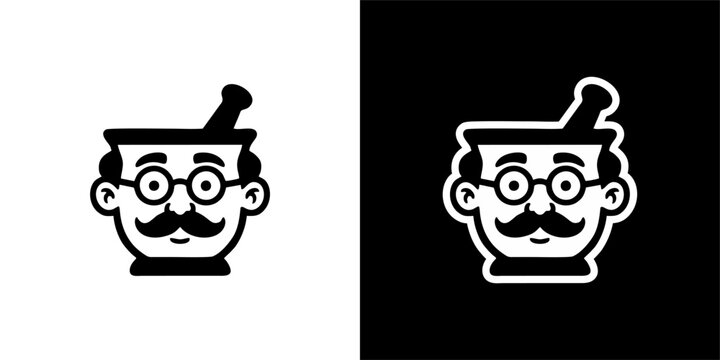Vector illustration of a cartoon pharmacist or chemist with a mortar and pestle