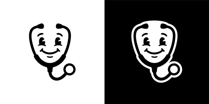 Smiling cartoon tooth with stethoscope on white background