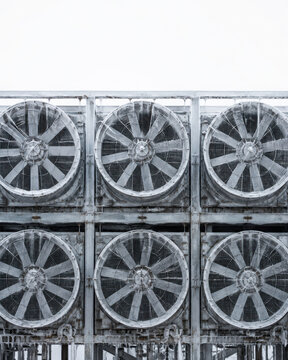 Frosted fan modules showcase intricate design and functionality in carbon capture equipment, highlighting industrial innovation and efficiency