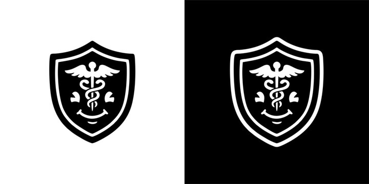 Medical shield logo with caduceus symbol on white and black background