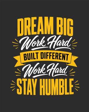 Premium motivational typography t-shirt design featuring bold inspirational quotes in yellow and white on a solid black background. Clean vector artwork with editable text areas, curved ribbon banner,