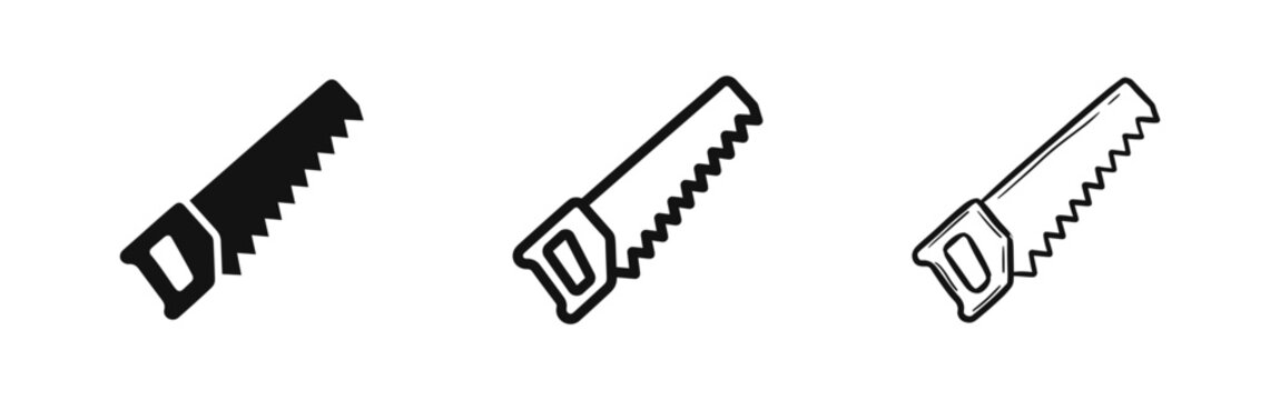 Handsaw Tool Icons Set - Solid, Outline, and Hand Drawn Saw Symbols for Carpentry