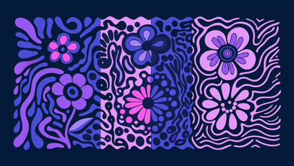 Floral ornament with undulating lines a vibrant vector illustration in shades of purple and pink abstract arrangement art © Sujit