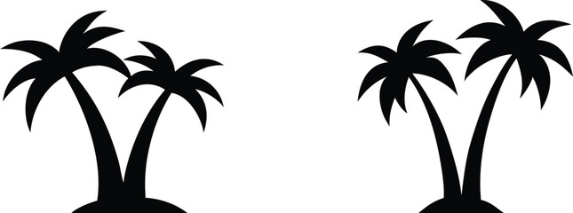 Collection of palm tree silhouettes isolated on transparent background for tropical island and vacation travel themes. © meerobeul