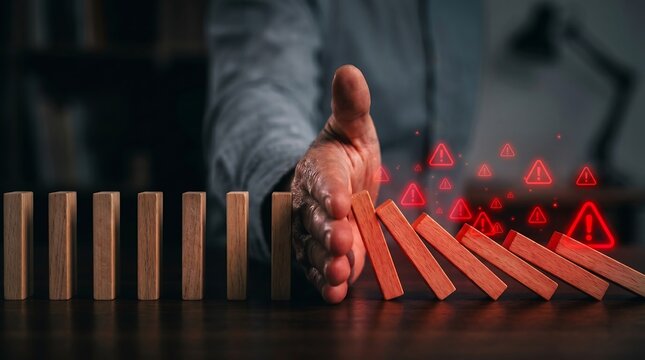 Risk Management strategy concept demonstrating crisis prevention and business continuity solutions through proactive intervention against critical corporate threats.
