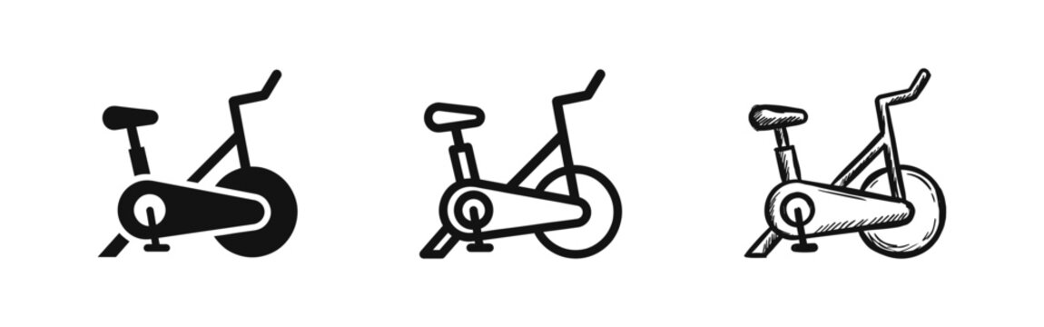 Exercise Bike Icon Set in Glyph, Outline, and Sketch Styles