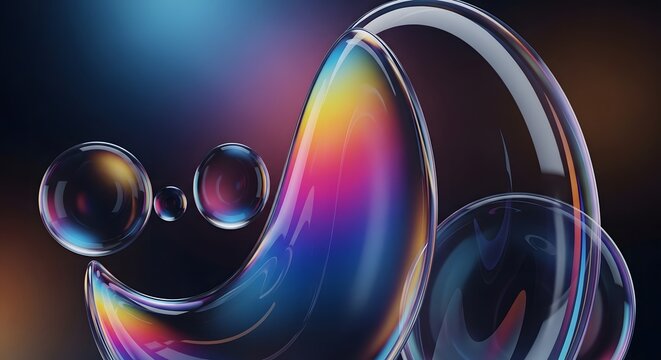 Iridescent bubbles abstract background with rainbow reflections and liquid shapes