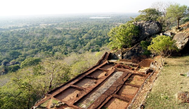 Ruins of the palace and monastery atop Lion Rock in Sigiriya, Sri Lanka