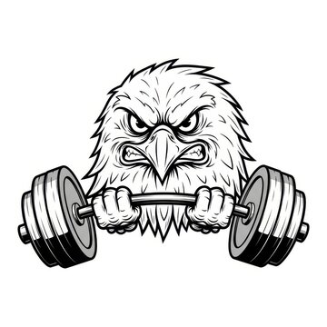 Angry eagle lifting dumbbell weights