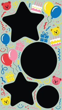 Birthday Party Teddy Bear Photo Mask Portrait 9:16 Stories Template
