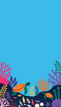 Undersea Marine Life Sea Turtle Coral Portrait 9:16 Poster Stories Template