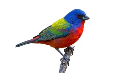Obraz premium Colorful painted bunting bird perched on a small tree branch in the bright sunlight