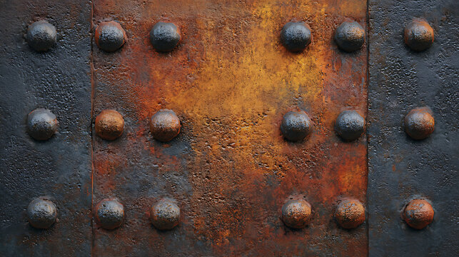 Rusty riveted metal wall textured
