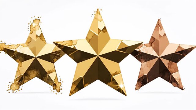 Three decorative stars in technical, gold, and bronze styles.