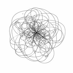Obraz premium Abstract vector illustration featuring a complex circular pattern of tangled black lines on a clean white background, creating a dynamic visual effect.