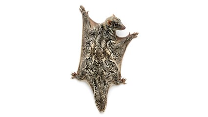 Fototapeta premium A small grey sugar glider hanging and looking at the camera in a close up view