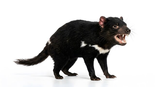 Angry tasmanian devil showing its sharp teeth and growling at the camera