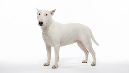 Obraz premium A beautiful white bull terrier dog standing and looking at the camera