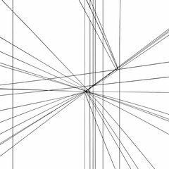 Fototapeta premium Abstract vector illustration of converging black lines on a white background, forming a geometric perspective grid with a central vanishing point