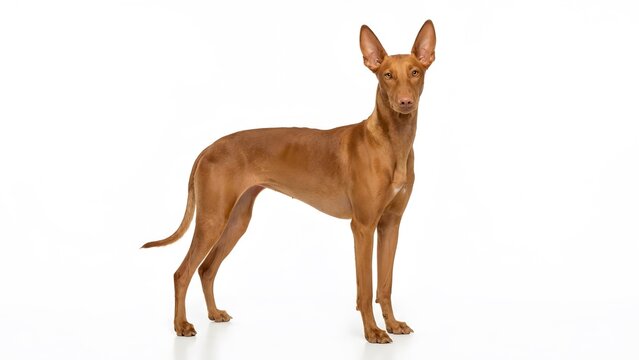 Beautiful brown pharaoh hound dog standing and looking at the camera in studio light