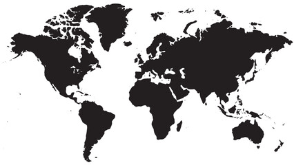 High Contrast Solid Silhouette World Map Vector Simplified Mercator Projection Continents Graphic Asset © Muhammad