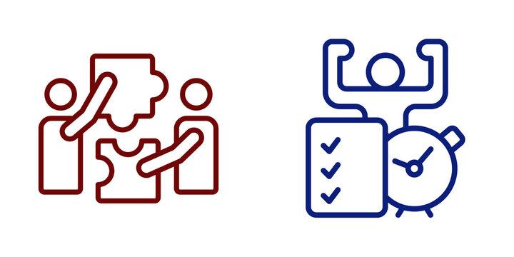 Teamwork puzzle and task completion icons isolated on transparent background