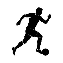 Obraz premium Soccer Player Silhouette Dribbling Ball – Football Athlete Running Action Vector Illustration