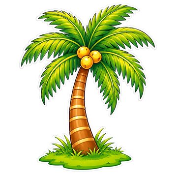 Illustration of tropical palm tree with coconuts on transparent background