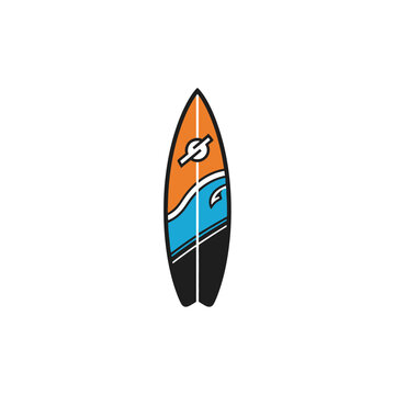 Vibrant Orange Surfboard with Wave Design.
