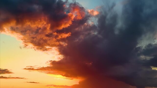 Time lapse view of a cloudy sunset sky with orange and dark blue colors as a background or texture