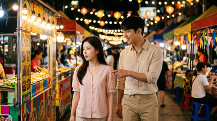 Fototapeta premium 야외에서 식사하는 커플 / Couple Having a Meal Outdoors