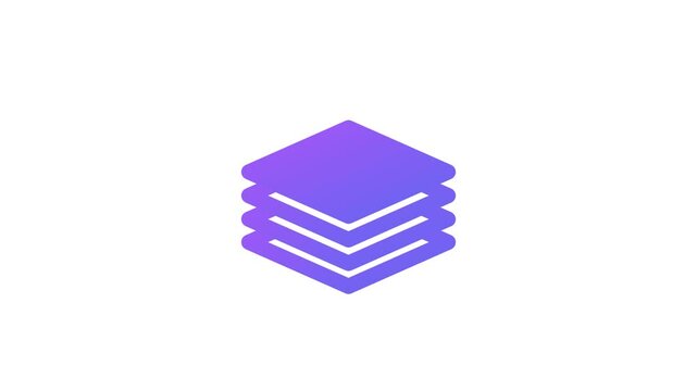 Abstract layered geometric icon representing data layers or a stacked interface design with a purple gradient on a white background