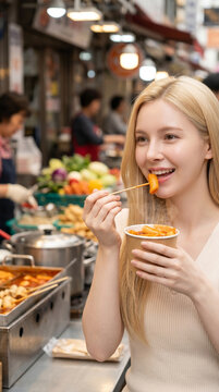 시장에서 과일을 고르는 외국인 여성 / Foreign Woman Choosing Fruit at a Market