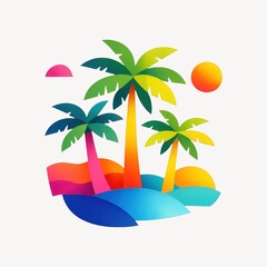 Obraz premium Vibrant tropical island illustration