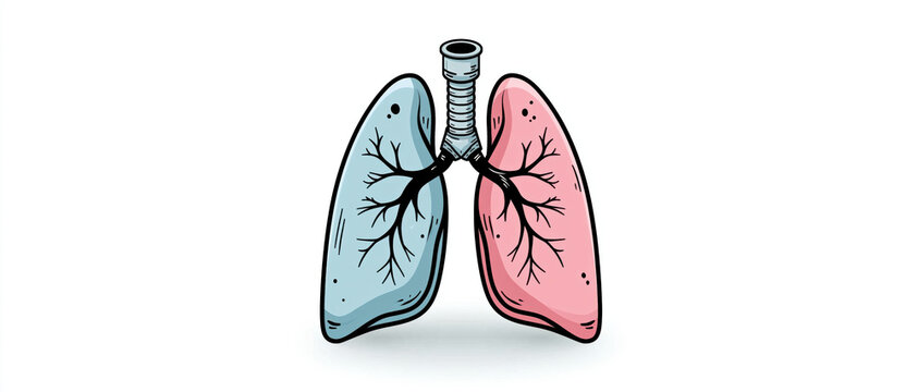 Lung anatomy illustration respiratory organ blue pink trachea bronchus medical, lung anatomy illustration with blue and pink respiratory organ, trachea, bronchus, airway, hand drawn style