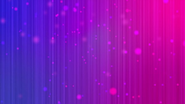 Vibrant vertical lines glow in gradient hues. Soft bokeh dots float across the scene. Abstract design evokes digital elegance and energy. Ideal for backgrounds in tech, music, or creative projects