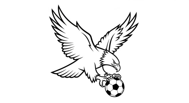 Bald Eagle Diving Attack Soccer Ball USA Football Line Art Vector