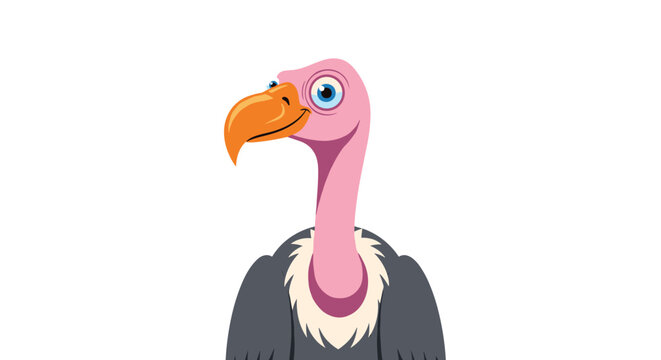 Detailed illustration of a vulture head and shoulders showing its pink skin and orange beak on a plain white background.