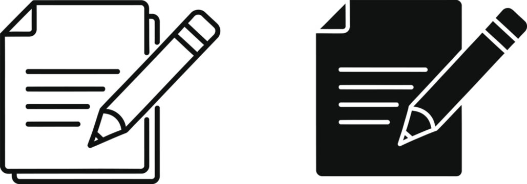 Black and white document edit icons with pencils