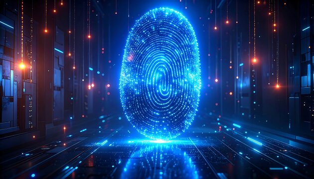 Futuristic Biometric Fingerprint Scan with Digital Security Interface